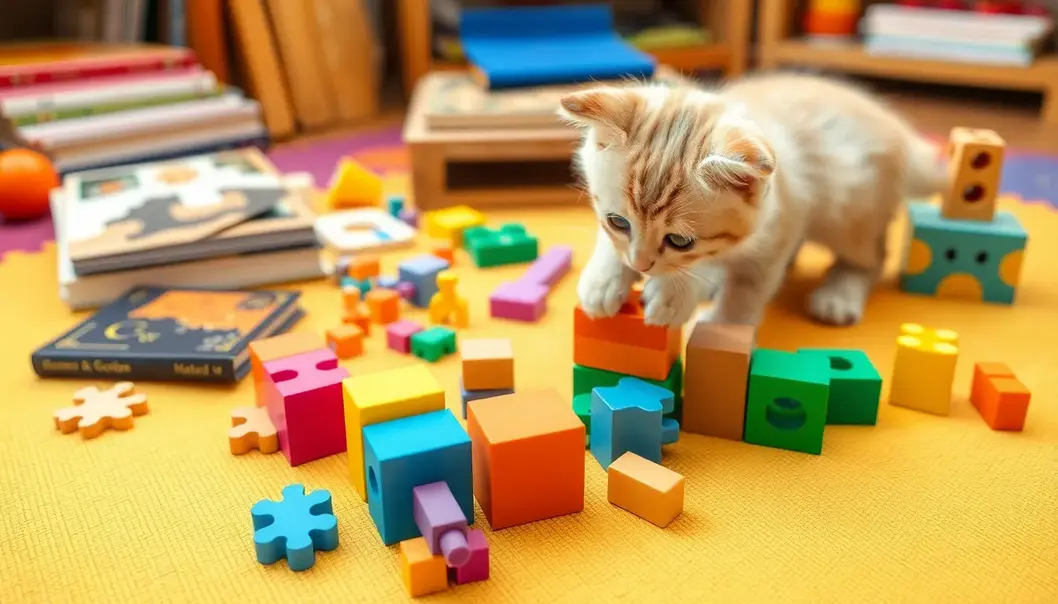 A toddler and puppy bonding over educational playtime.